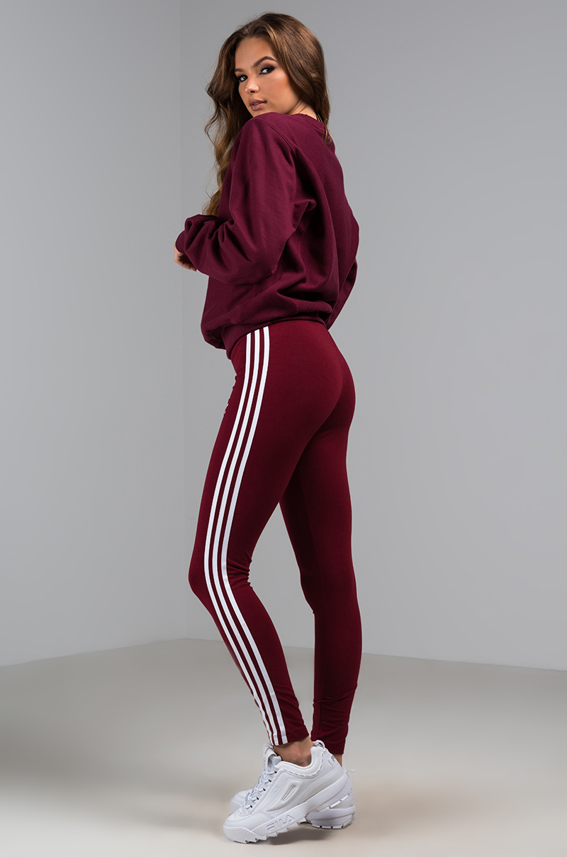 adidas 3 stripe leggings burgundy