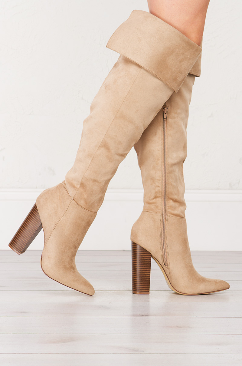 Suede Knee High Boots in Olive, Black and Taupe