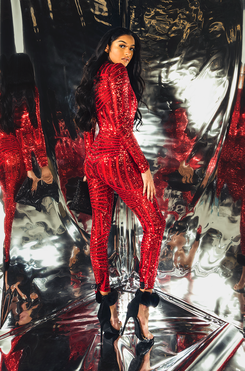 red sequin catsuit