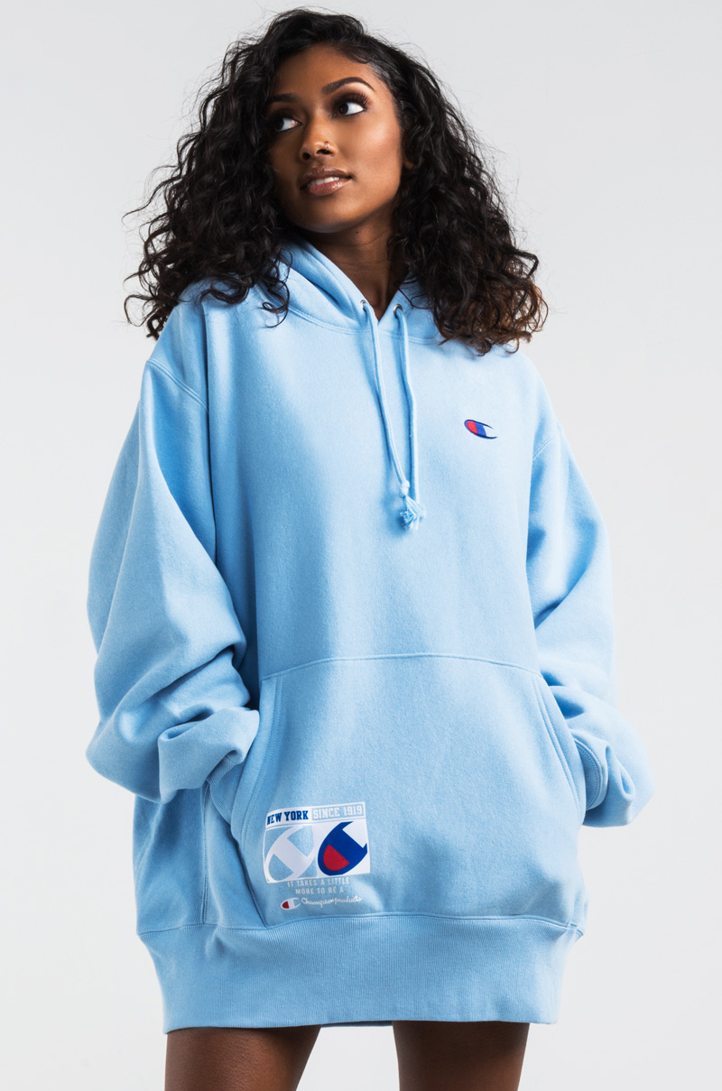 womens light blue champion hoodie