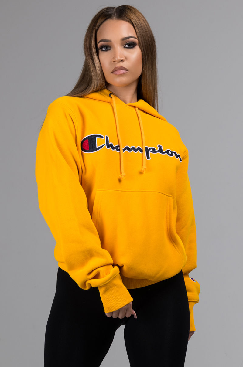 champion chain stitch script hoodie sweatshirt