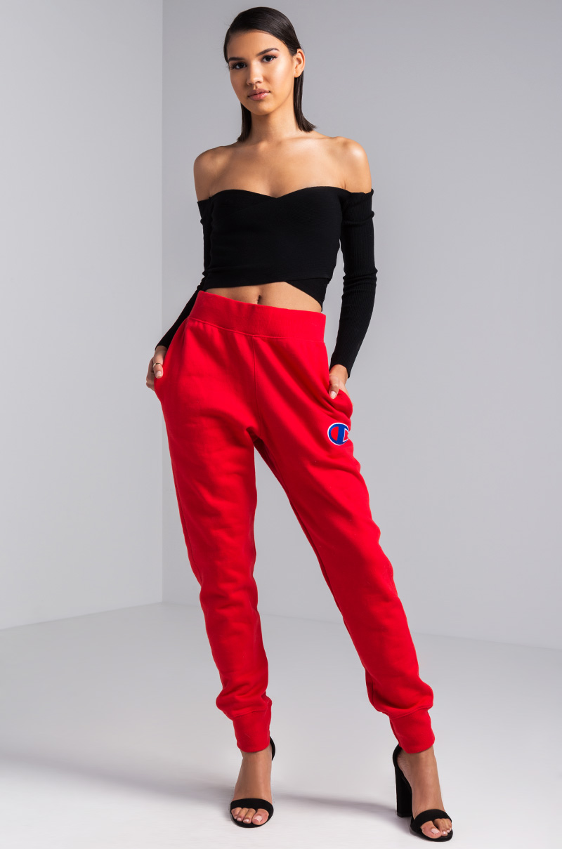 champion joggers red