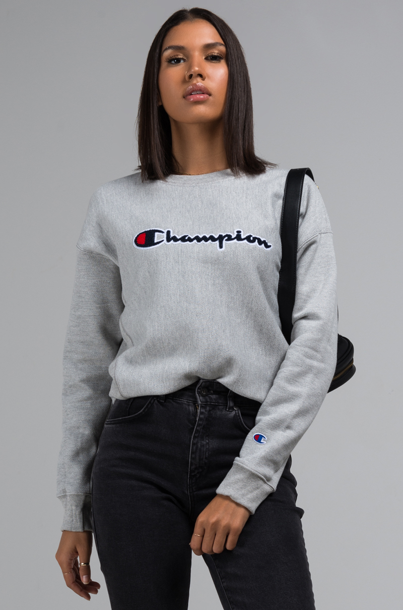 women's champion reverse weave chenille small logo hoodie