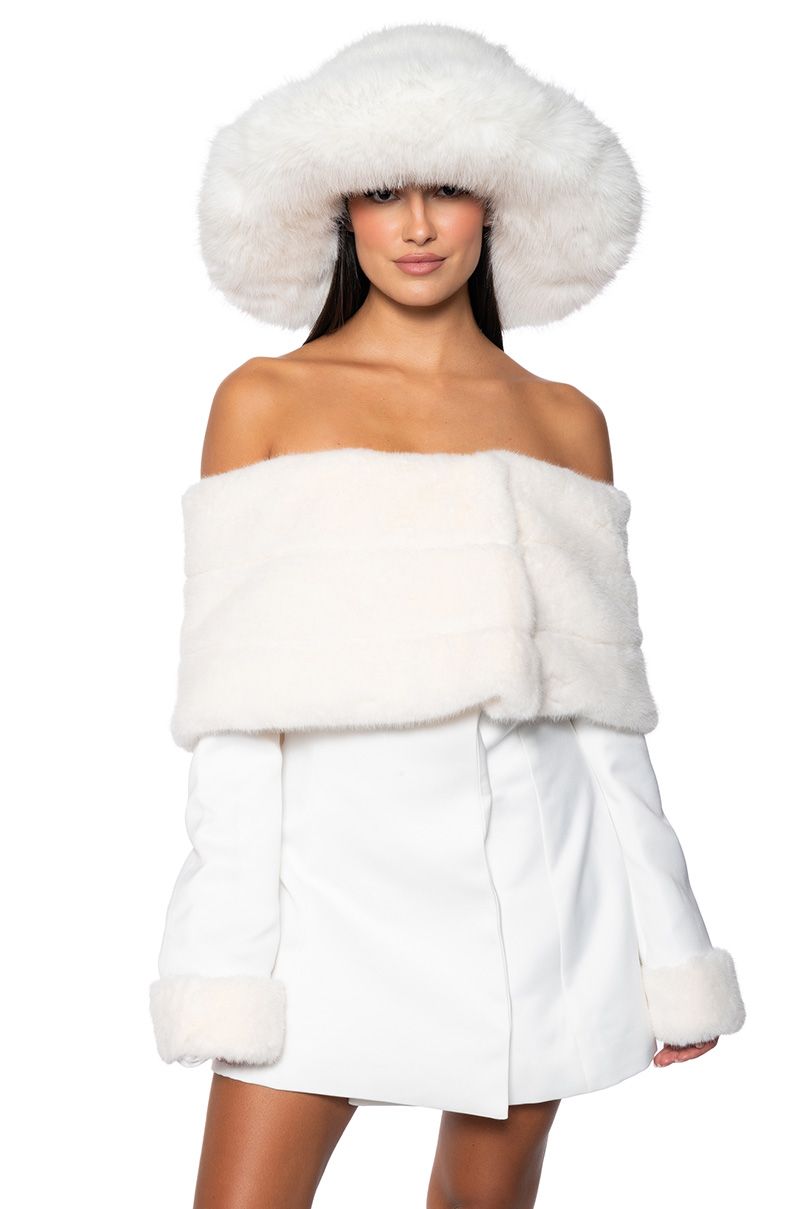 white fur dress