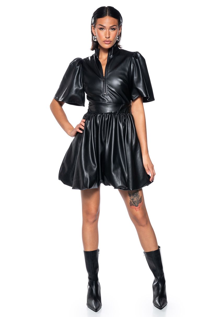 classy black leather dress
