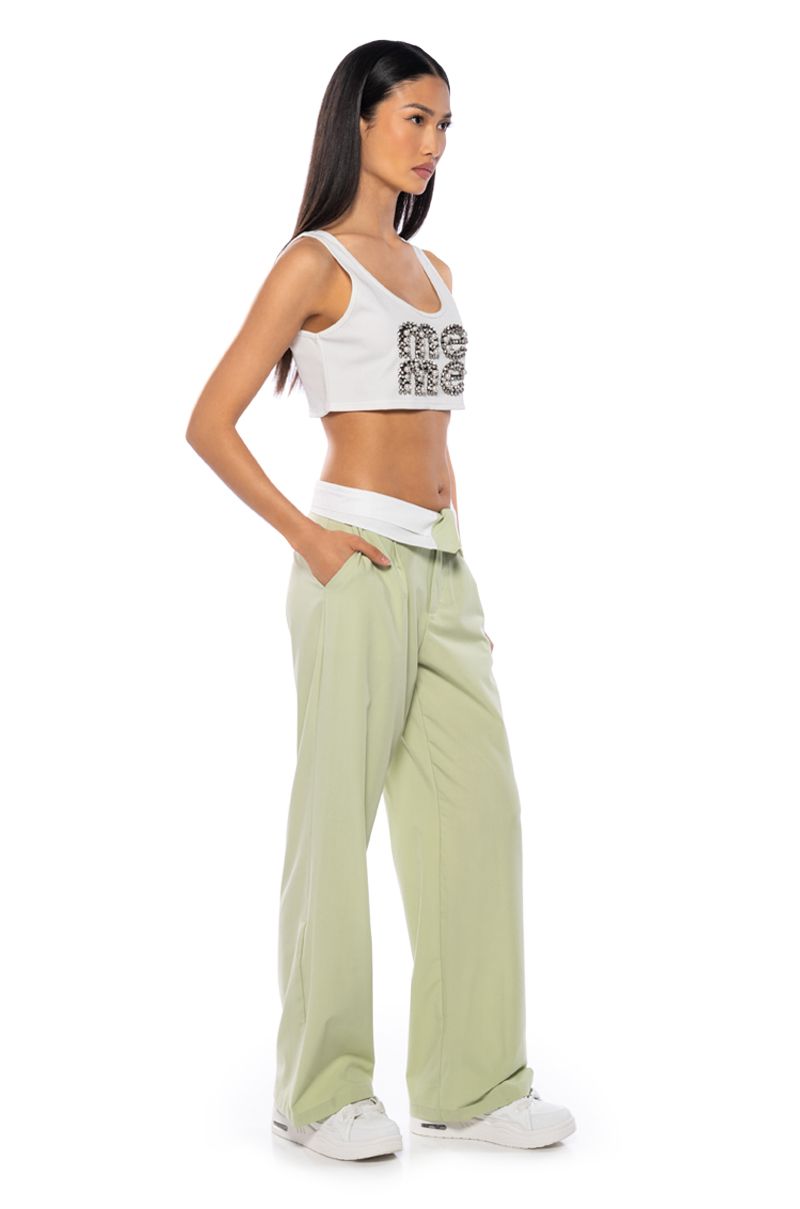 Check Fold Over Waist Wide Leg Trousers