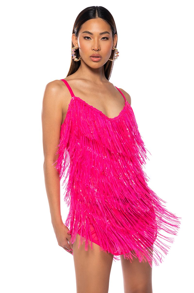 Pink Sequin Fringe Party Dress M