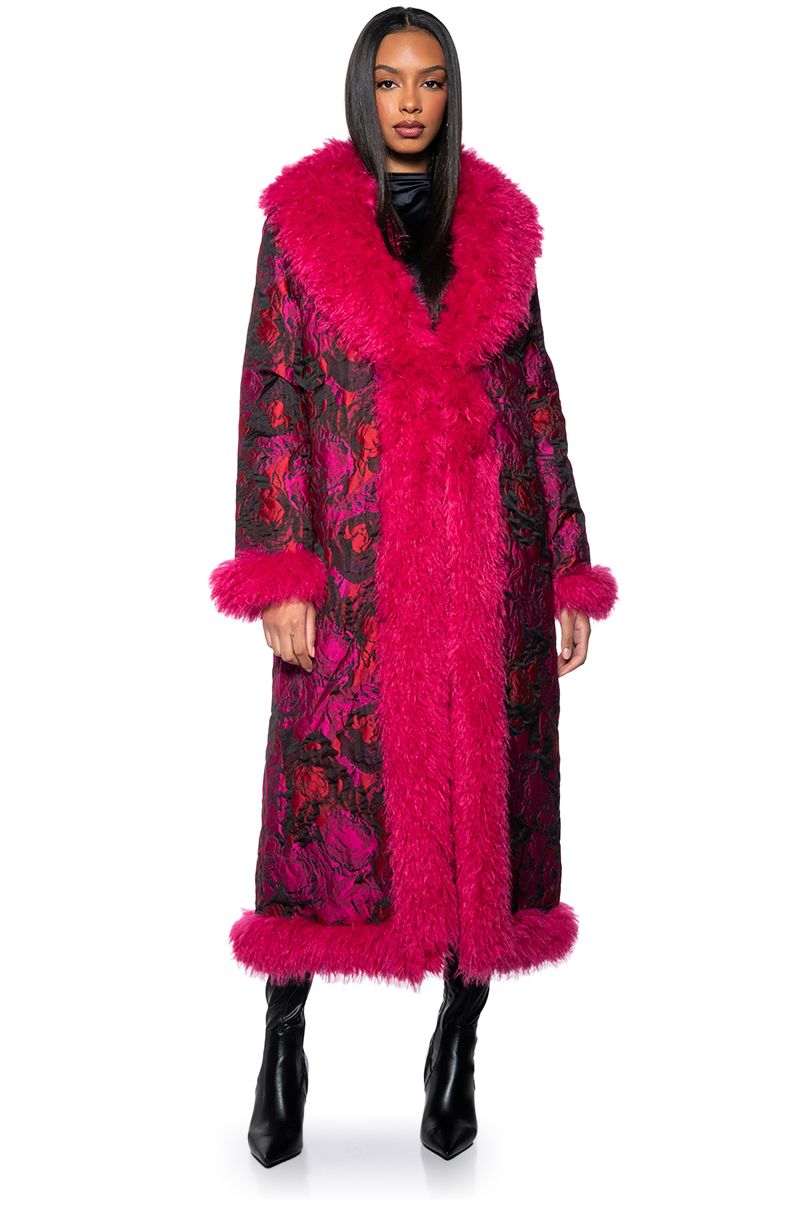Penny Lane Coat ~ Pink Faux Leather with Faux Fur XS