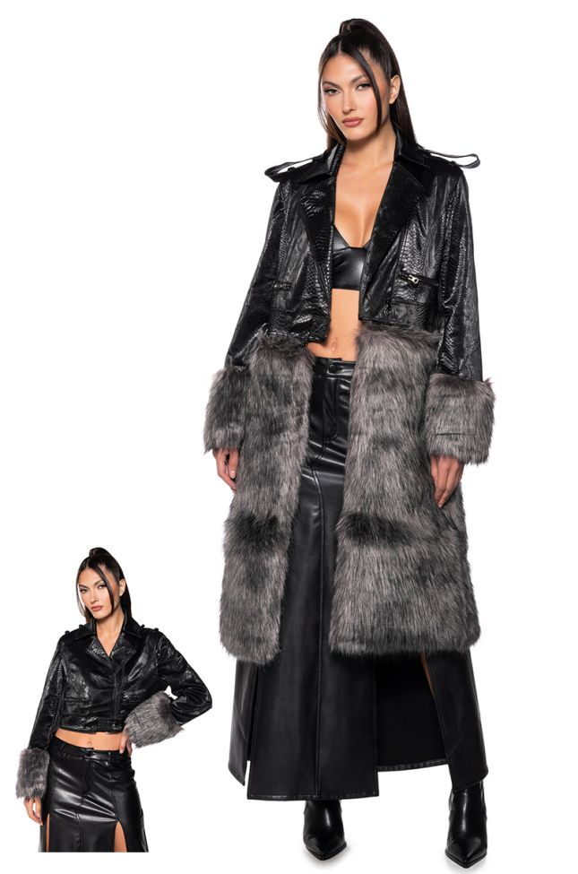 Back View 2 In 1 Moto Faux Fur Trench