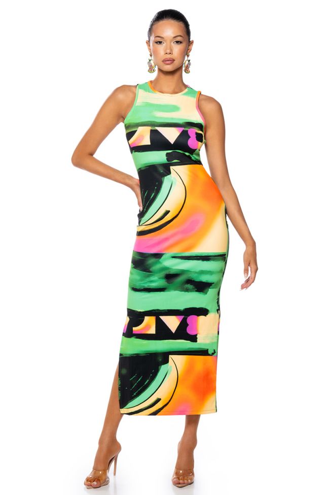 Front View 90s Baby Abstract Print Maxi Dress