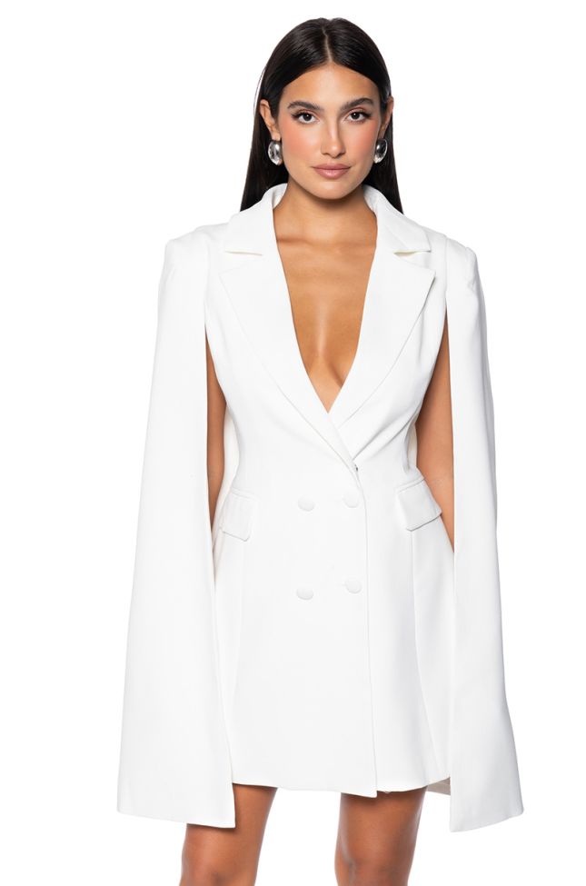 Extra View A La Mode Mini Cape Blazer Dress In White