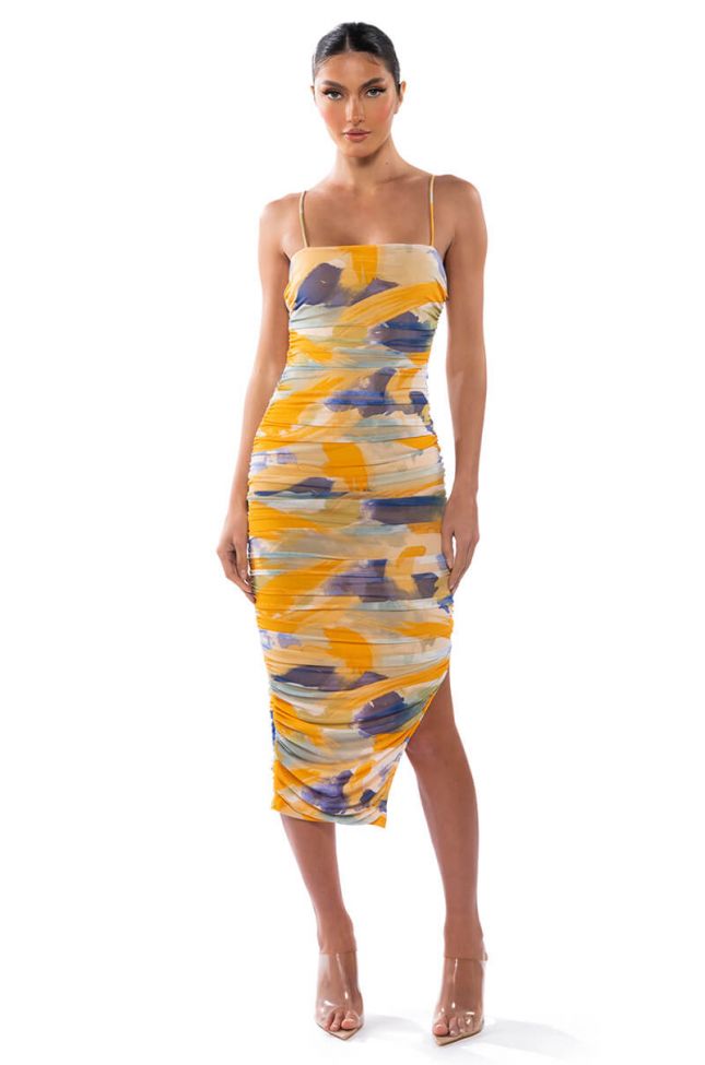ABOUT TIME RUCHED MIDI DRESS