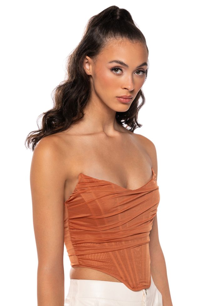 Side View Above Average Structured Mesh Corset In Beige