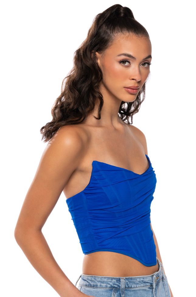 Side View Above Average Structured Mesh Corset In Royal Blue