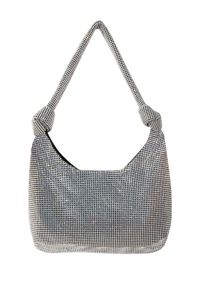 Side View Acting Up Knotted Rhinestone Shoulder Bag In Silver