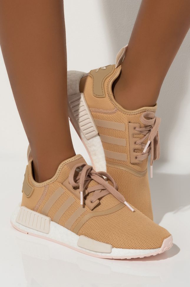 Side View Adidas Womens Nmd R1 Sneaker in Nude Nude Supplier Colour