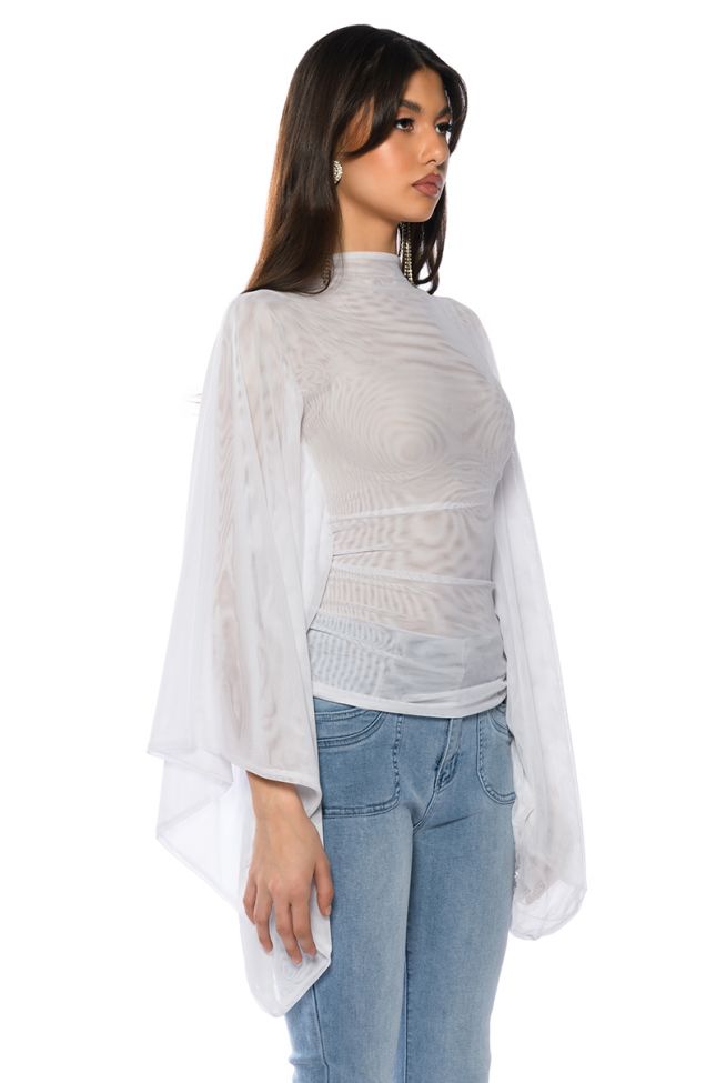 ADORE BELL SLEEVE MESH TOP IN WHITE