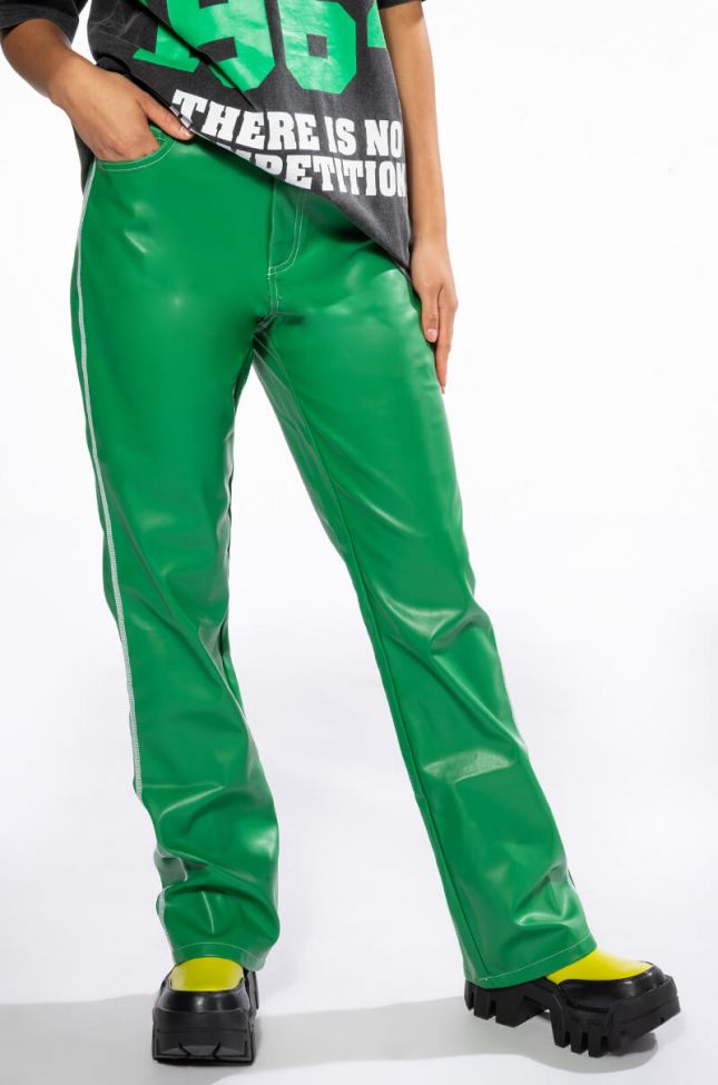 Front View After Hour Faux Leather Straight Leg Pants