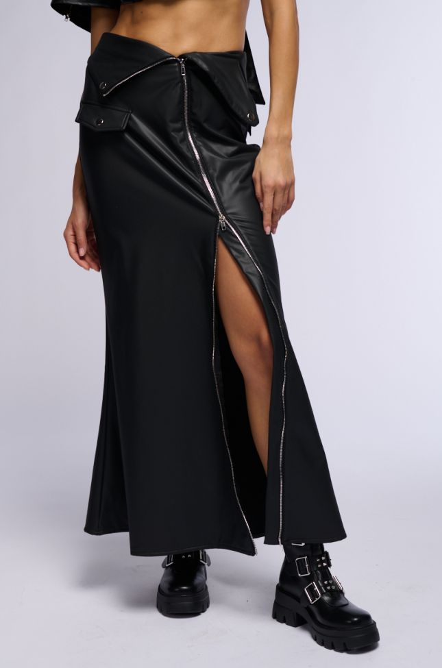 Extra View After Hours Front Zip Faux Leather Maxi Skirt