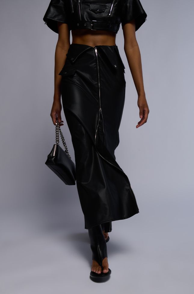 Extra View After Hours Front Zip Faux Leather Maxi Skirt