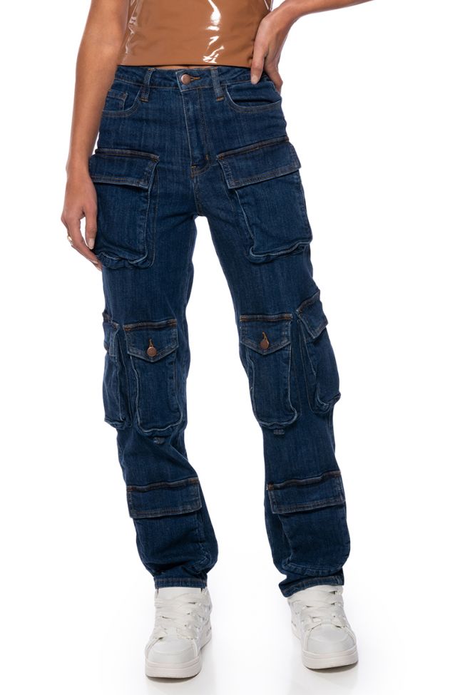 Front View Aggie High Rise Denim Cargo Pants