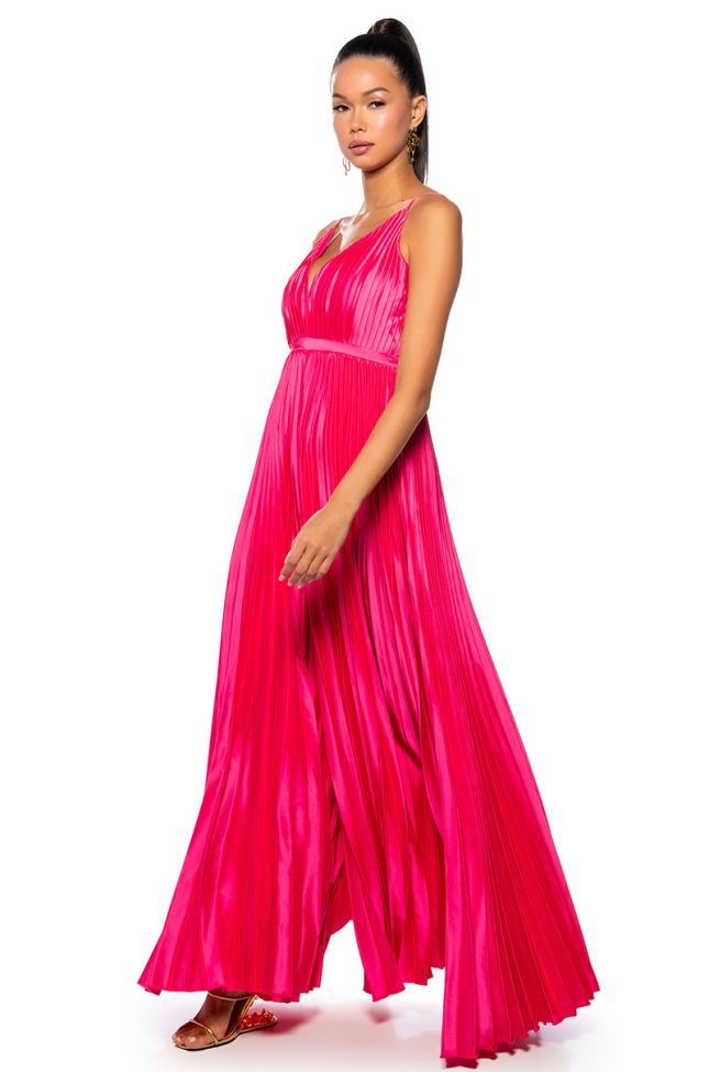 Front View Aint She Sweet Pleated Satin Jumpsuit In Pink