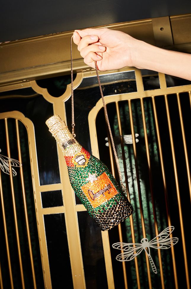 Full View Akira Birthday Pop Champagne Rhinestone Purse In Black Multi