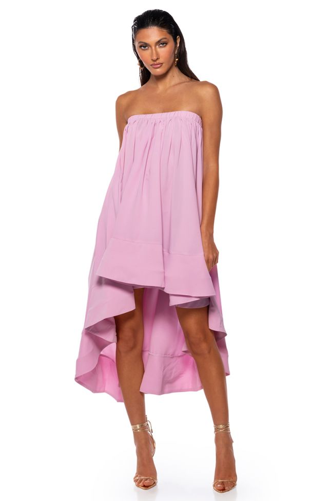 Front View Alex Strapless High Low Dress In Pink