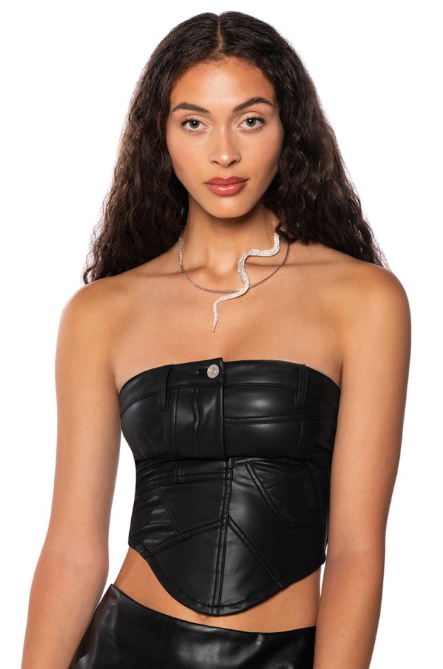 Front View Aliyah Faux Leather Patch Tube Top
