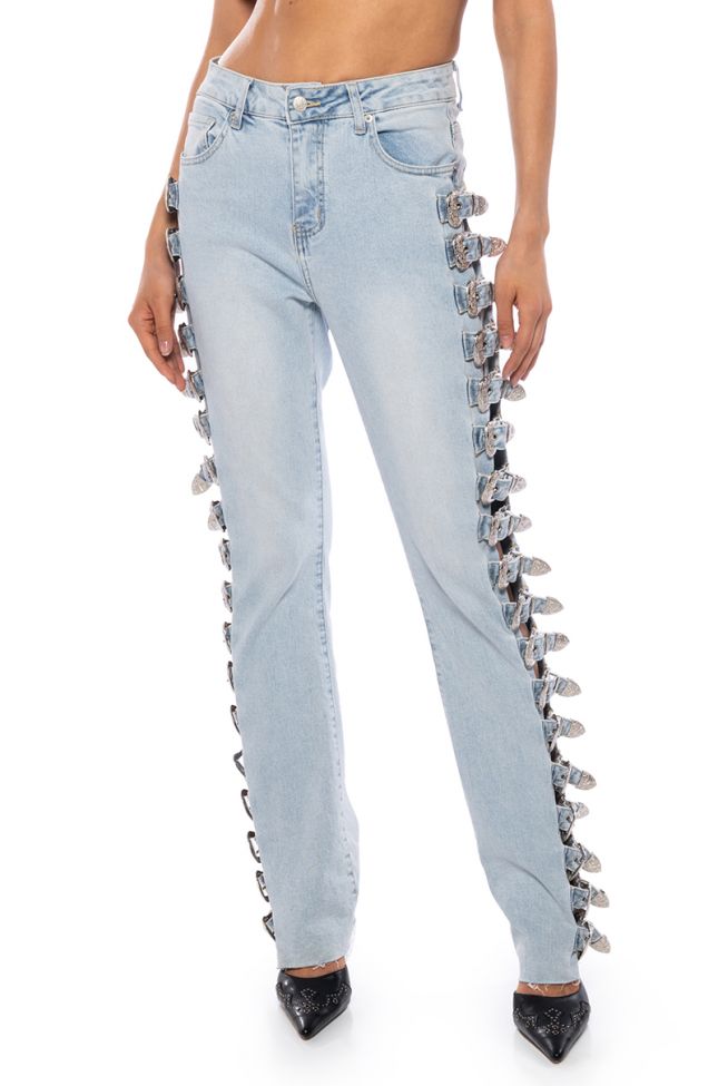 ALL ABOUT BUCKLES WIDE LEG JEANS