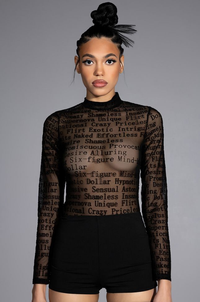 Front View All About Me Mesh Long Sleeve Bodysuit