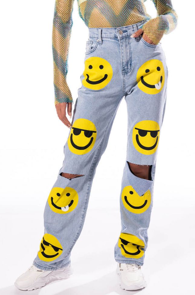 Front View All About Smiles High Rise Straight Leg Jeans