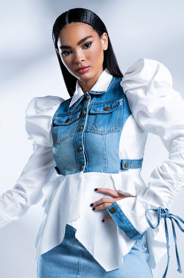 ALL ABOUT YOU DENIM TOP WITH SATIN CONTRAST