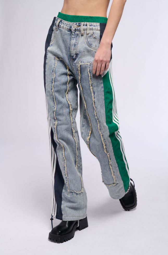 Extra View All Around The World Patchwork Denim Jogger Pant In Green Multi
