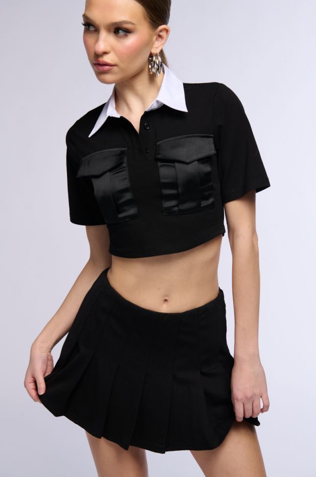Side View All Business Collared Crop Top