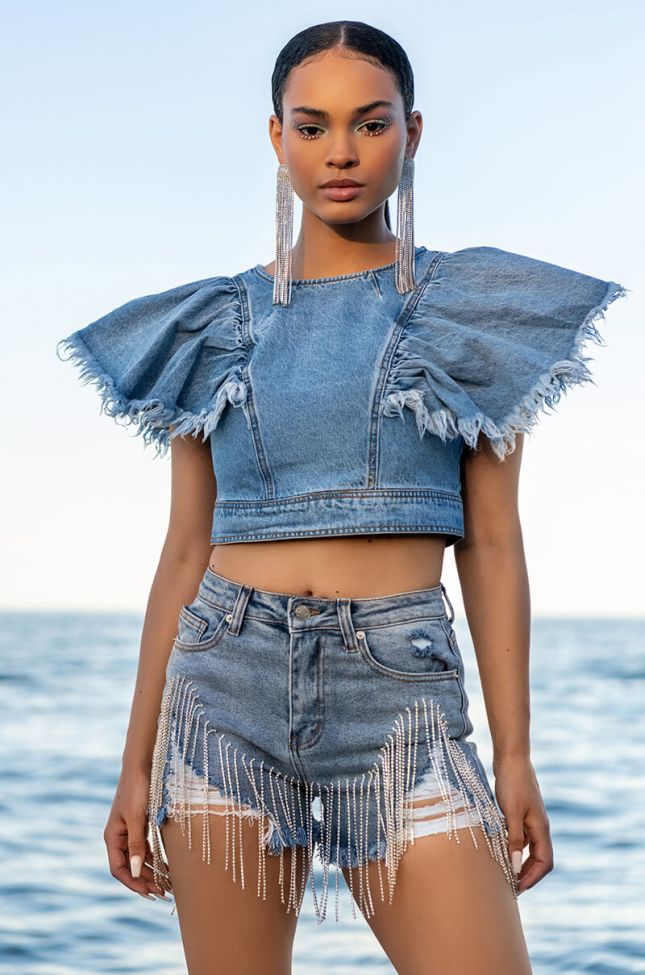 Front View All I Need Is Denim Crop Top