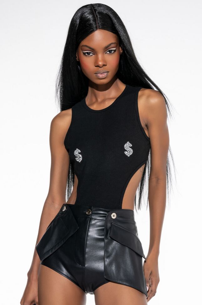 Front View All I See Is Signs Cutout Embellished Crew Neck Bodysuit