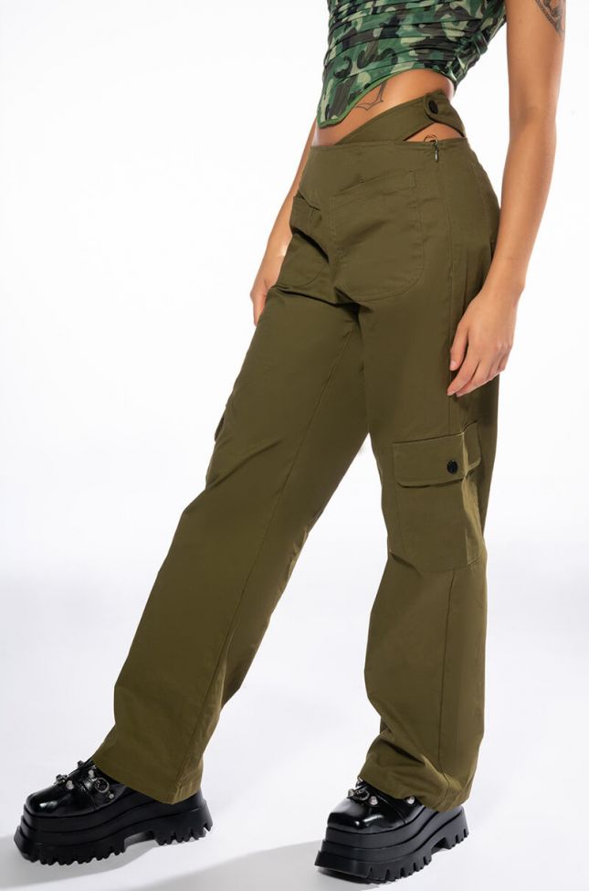 Front View All I Want Detailed Waist Straight Leg Cargo Pant
