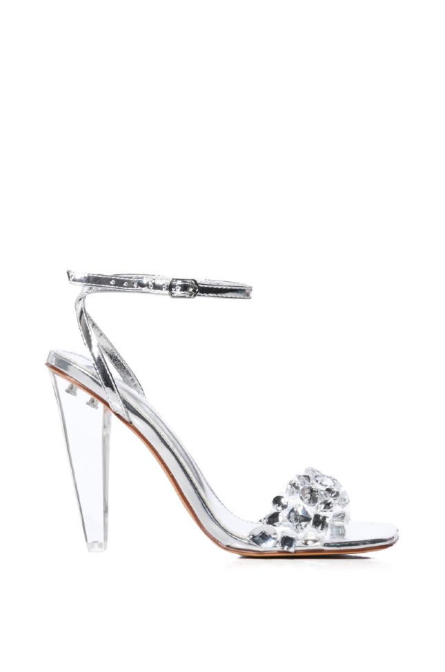 Side View All Is Full Of Love Rhinestone Embellished Sandal In Silver