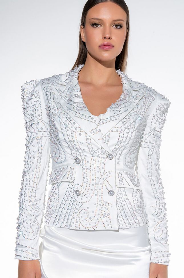 Front View All That Glitters Pearl Embellished Blazer