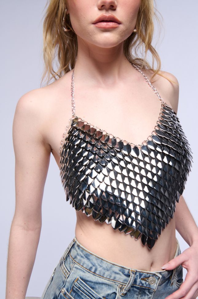 Front View All The Glamour Sleeveless Chain Bra Top