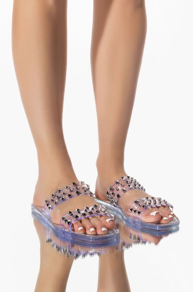 Front View All The Rave Flat Sandal In Clear