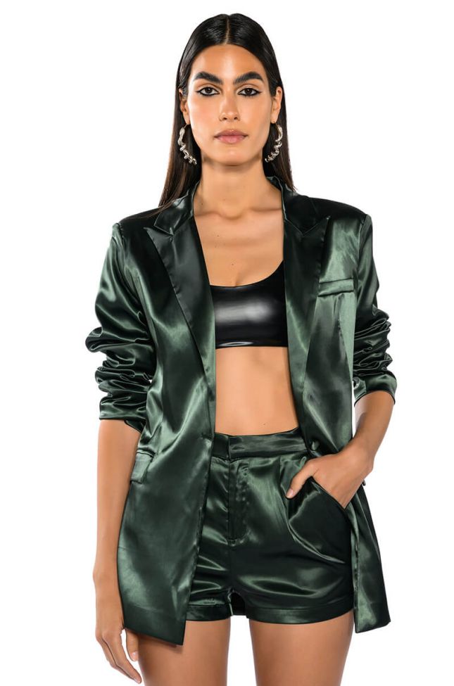 Front View All The Right Moves Satin Blazer