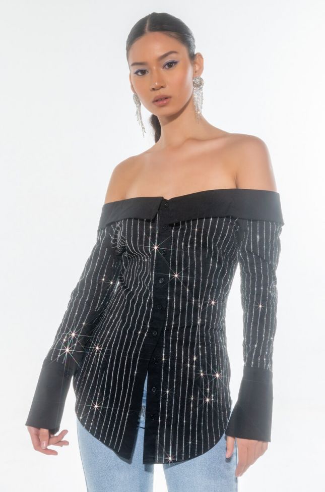 Front View All The Shine Off Shoulder Blouse