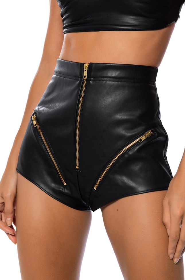 Back View All Zipped Up Faux Leather Booty Short