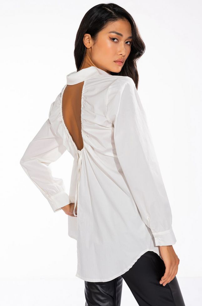 Side View Allure Open Back Button Down Blouse