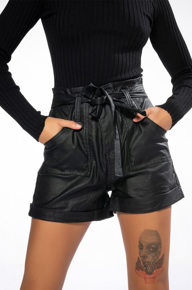 Side View Alpha High Rise Pleather Shorts