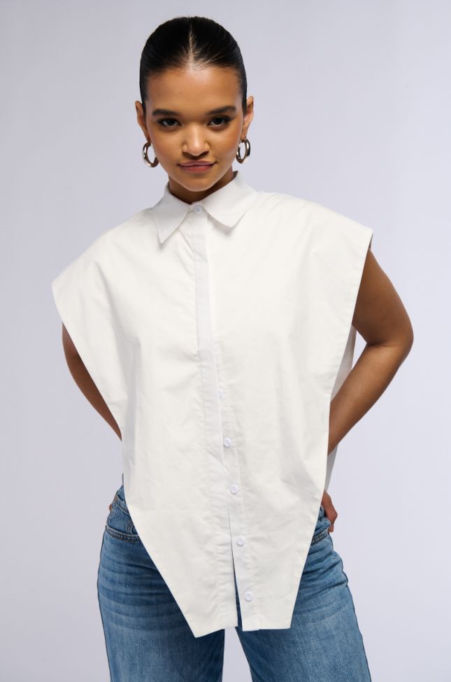 Front View Always Giving Button Down Poplin Blouse