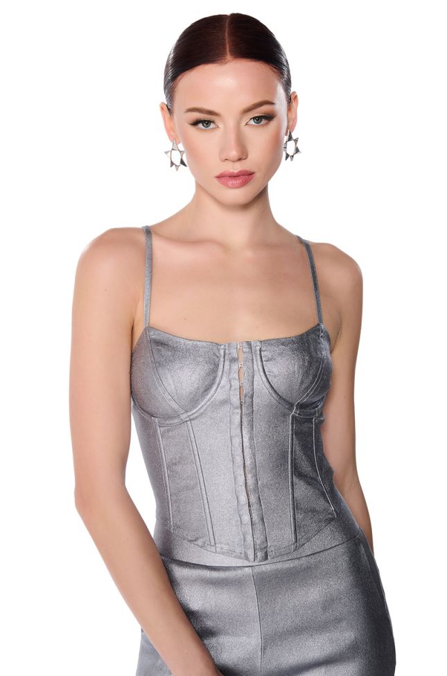 Front View Always Winnin Sleeveless Faux Leather Corset