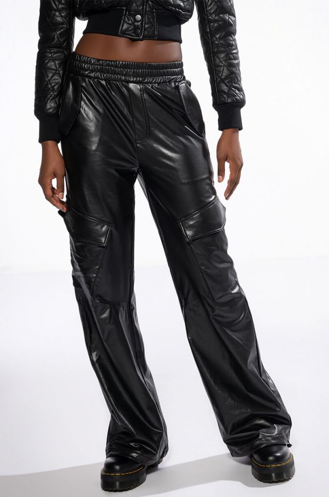 Front View Always Winning Faux Leather Cargo Pants
